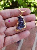  Gold plated amethyst cluster pendant with 18" chain. 