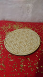 Flower of Life. Birchwood Engraved Grid Base. 6 inch in diameter.