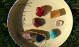 Included: Red Jasper, Carnelian, Rose Quartz, Amazonite and Blue Apatite from Madagascar, Honey Calcite and Amethyst point from Mexico