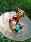 Included: Red Jasper, Carnelian, Rose Quartz, Amazonite and Blue Apatite from Madagascar, Honey Calcite and Amethyst point from Mexico