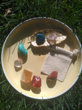 Included: Red Jasper, Carnelian, Rose Quartz, Amazonite and Blue Apatite from Madagascar, Honey Calcite and Amethyst point from Mexico and Muslin Bag